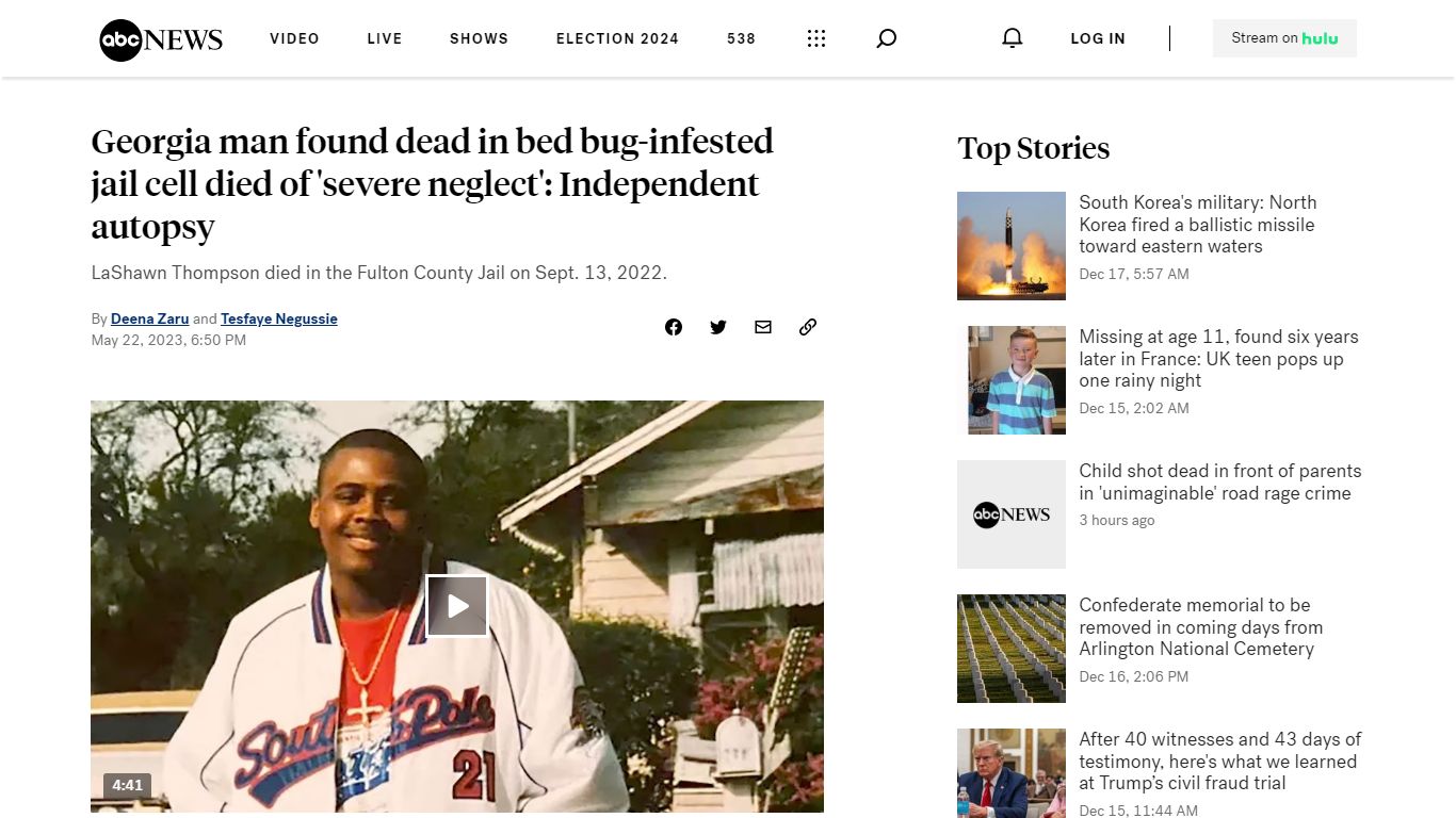 Georgia man found dead in bed bug-infested jail cell died of 'severe ...